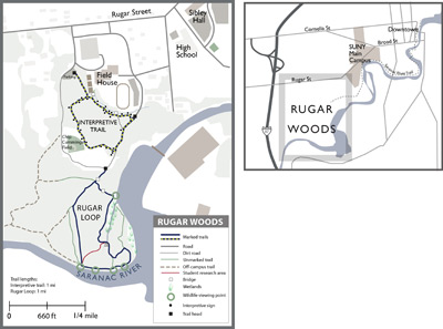 Map of Rugar Woods trails. Click to see a larger version of the map.