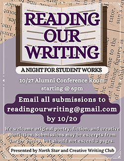 Reading our writing, Oct. 27 Alumni Conference Room, 6 p.m.