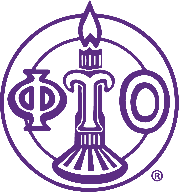 Circle logo with a candle in the center with greek letters Phi Upsilon Omicron