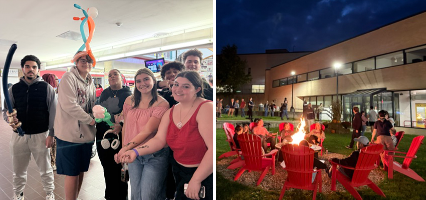 Students enjoying on-campus activities both during the day and nighttime. 
