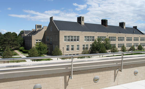Photo showing view of the campus from the terrace of the new Business and Computer Science building