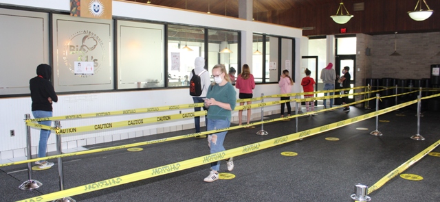 walking through line